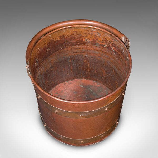 Antique Waste Paper Basket, English, Copper, Study, Office, Cornish, Edwardian photo vinterior