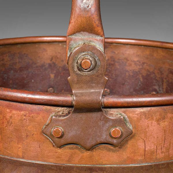 Antique Waste Paper Basket, English, Copper, Study, Office, Cornish, Edwardian photo vintage
