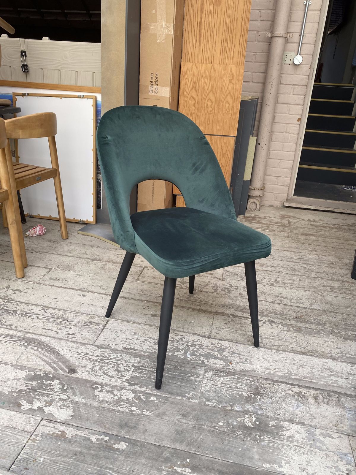 photo for sale 4x Teal Blue Velvet Kitchen Dining Modern Chair With Metal Legs Rrp 600