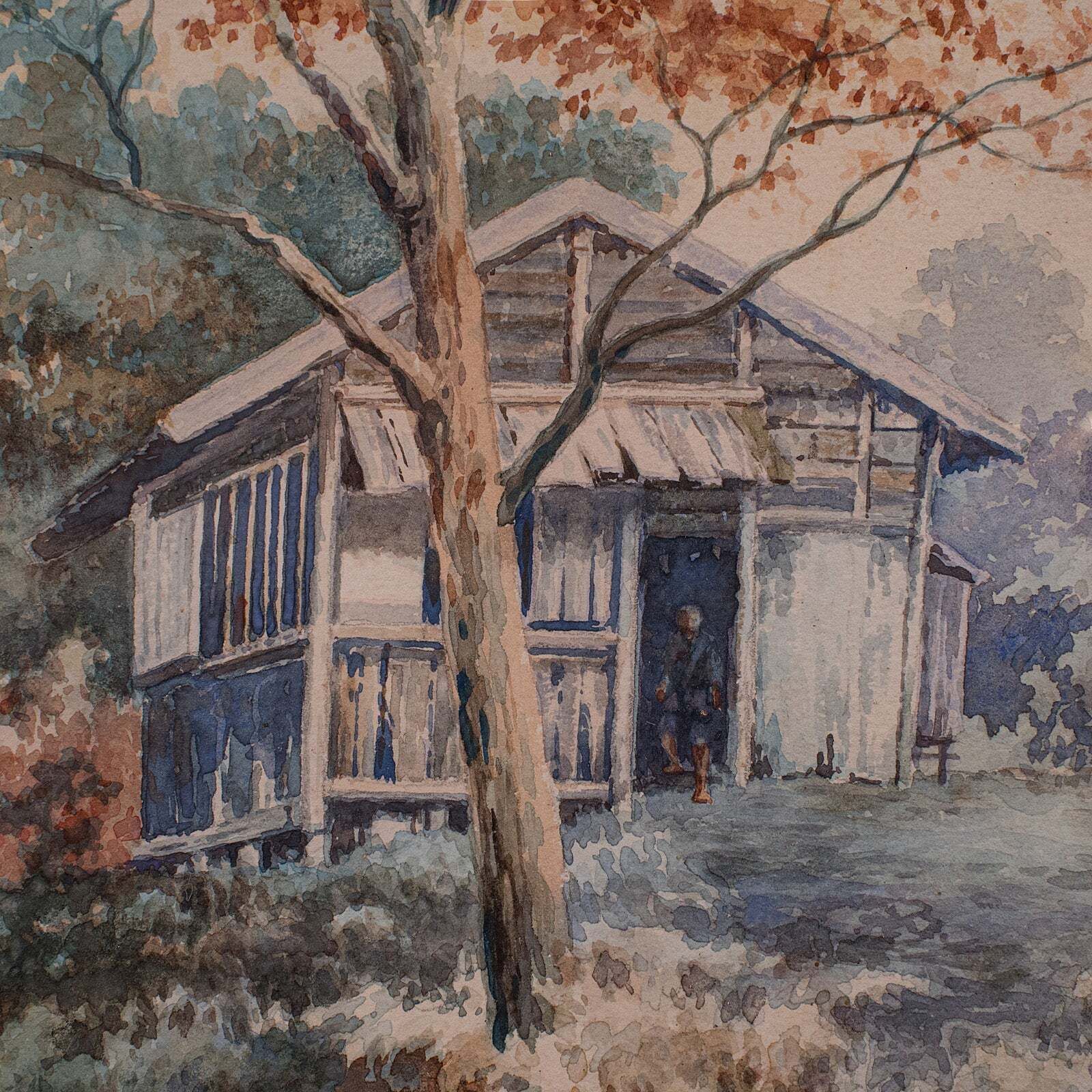 photo for sale Vintage River Landscape Painting, Japanese School, Watercolour, Art, Mid Century