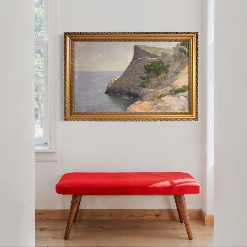 Gesigneerd Spaans landschapsschilderij met zeezicht, 20e eeuw photo Kunst