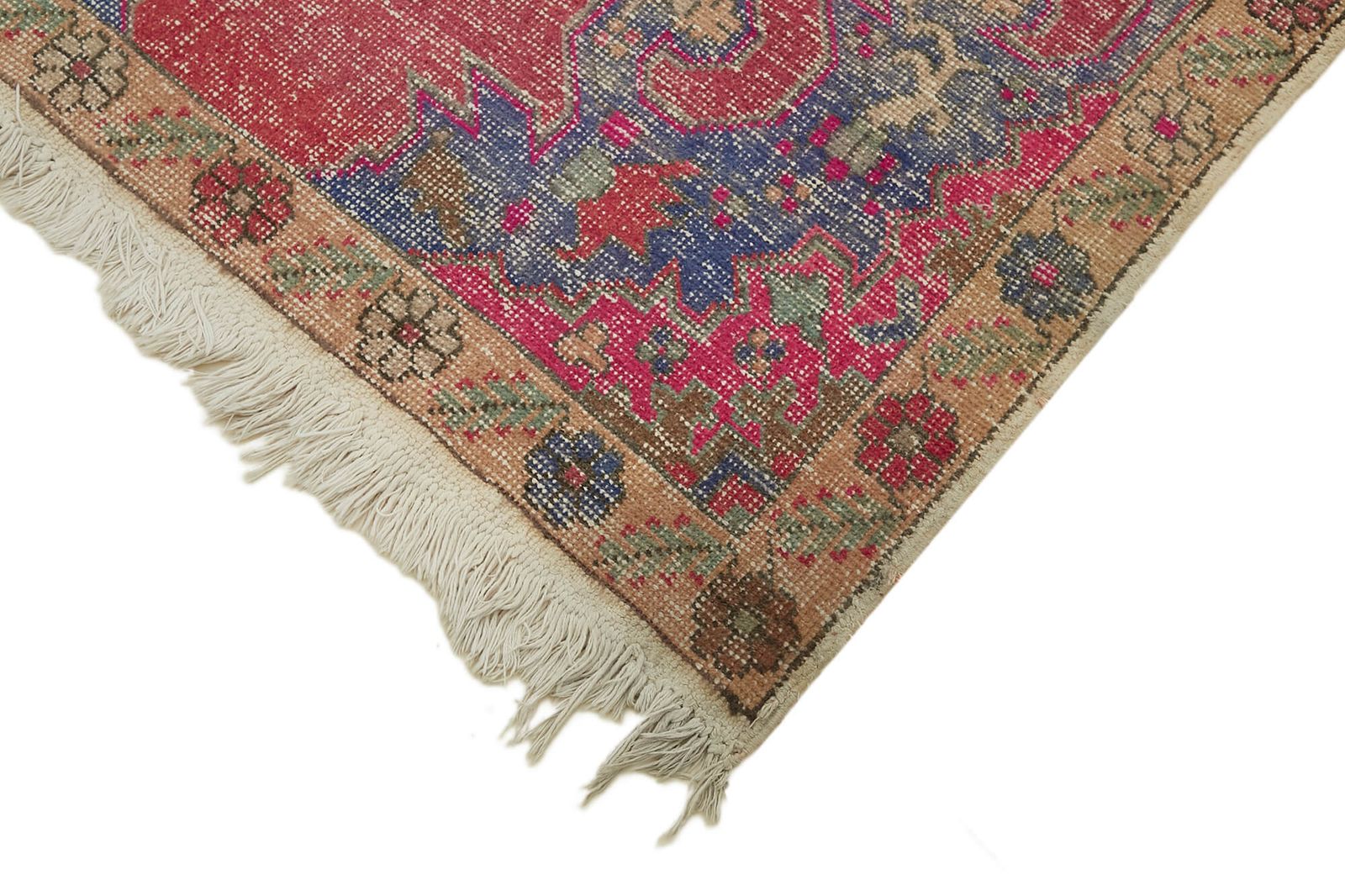Tapis anatolien vintage rose, fait main, 140 cm x 236 cm photo Textiles