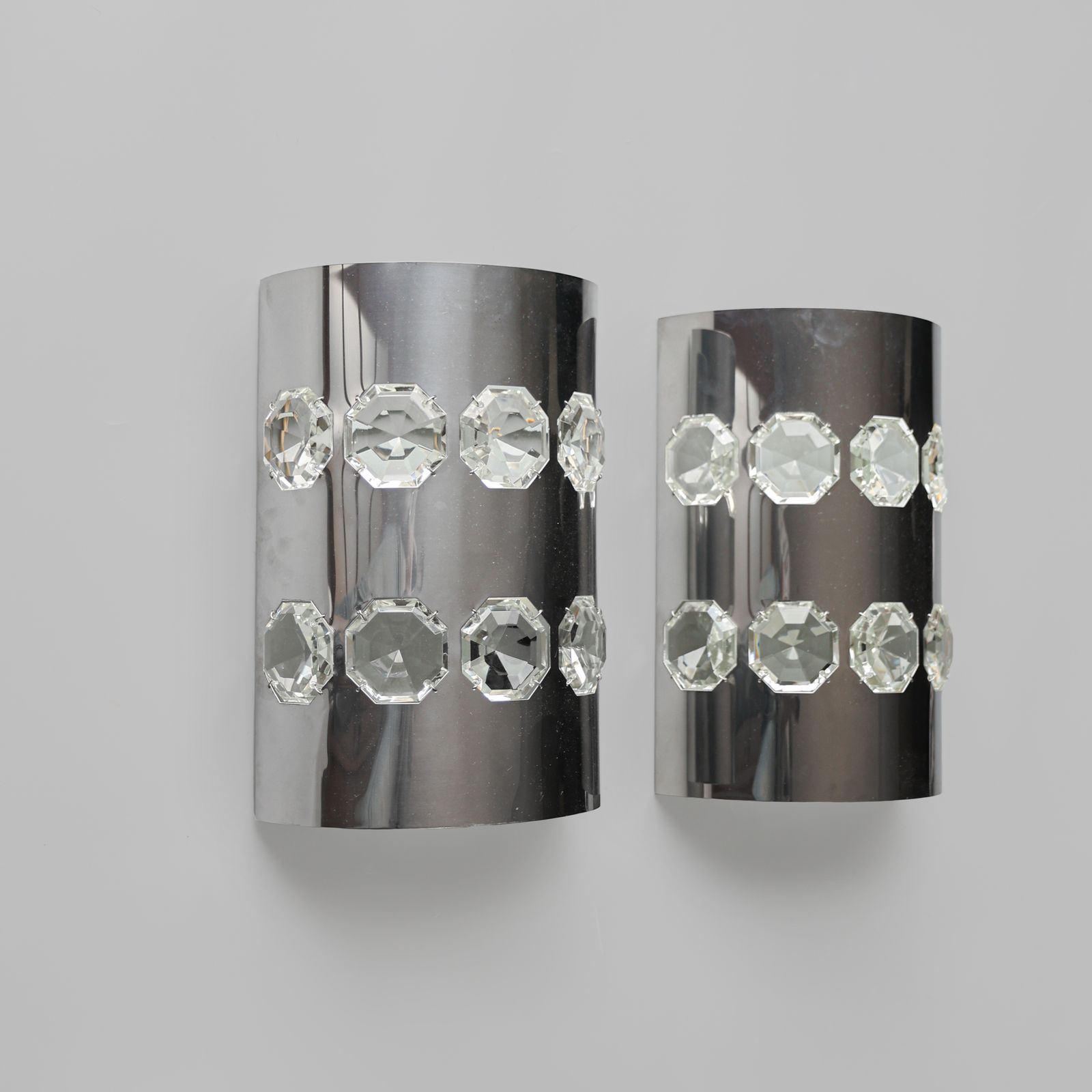 Set Of 2 Chromed / Glass Sconces By Oscar Torlasco, 1970s, Italy. photo 430.0