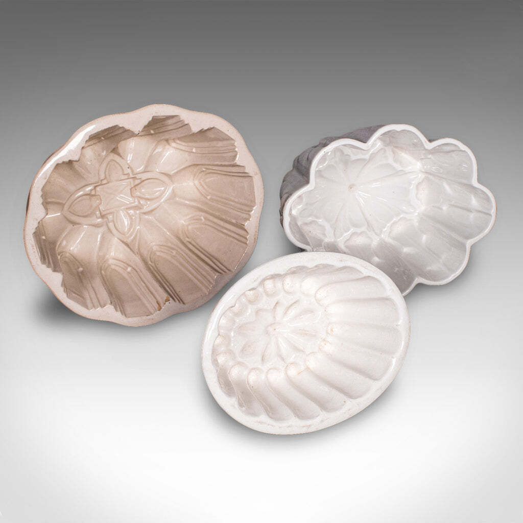 Trio Of Antique Jelly Moulds English Ceramic Set Country Kitchen Victorian photo furniture