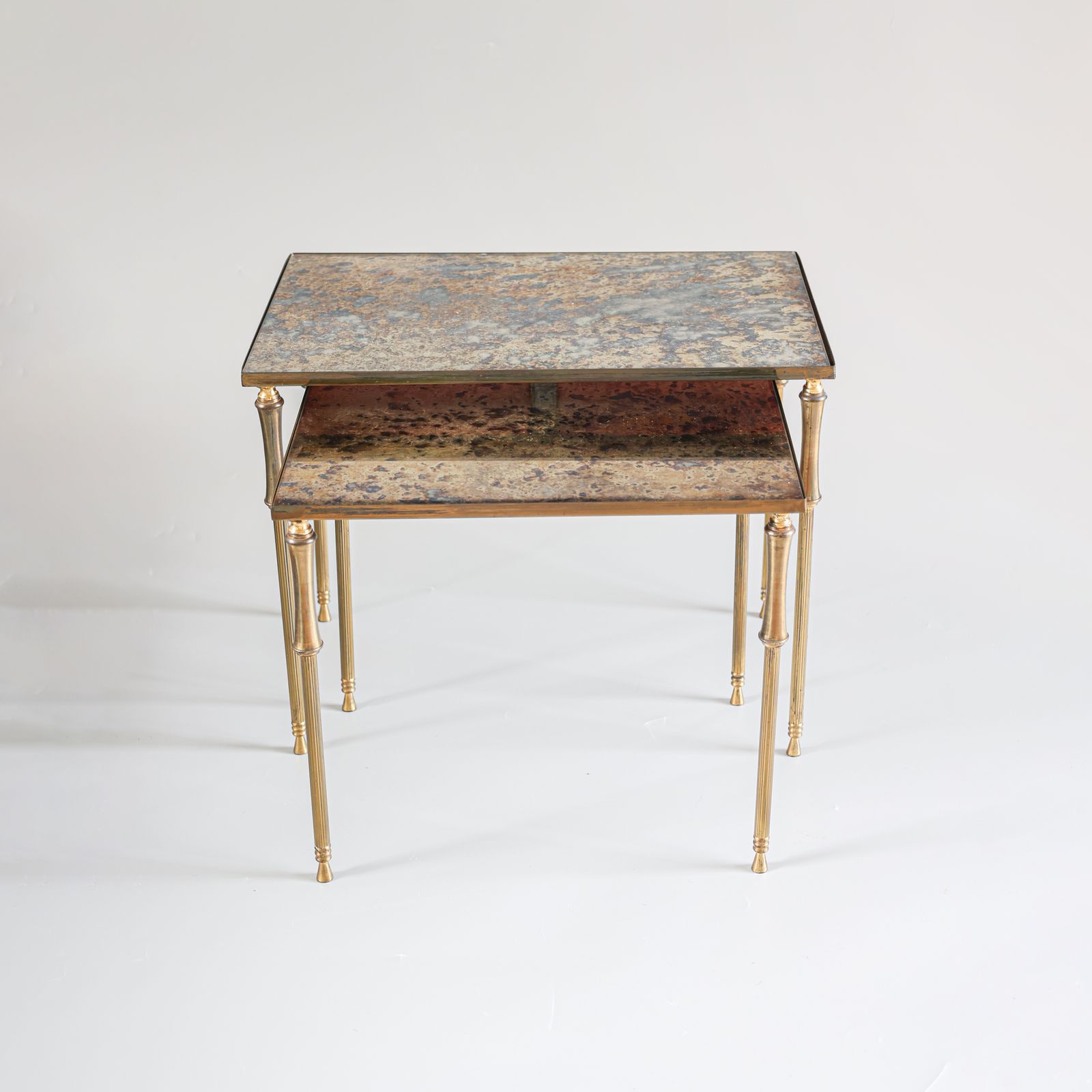 Furniture Eglomise Glass Nesting Tables In Neoclassical Style, Belgium, 1960s. photo