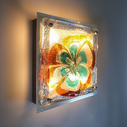 Vintage Mazzega Murano Glazen Wandlamp, Ca. Jaren 1970. photo for sale