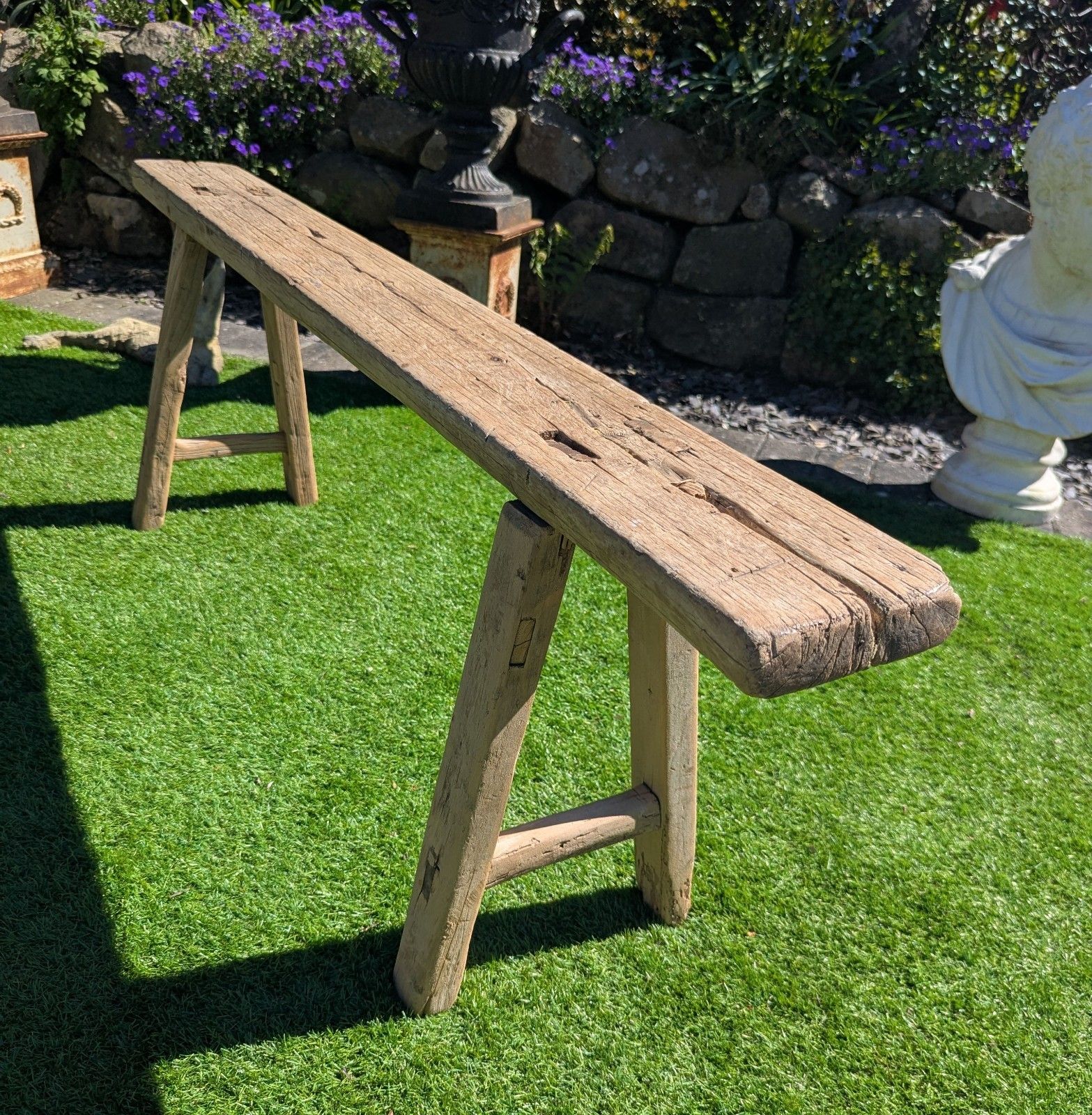 Table/banc vintage en orme récupéré, rustique, A.O.L - Livraison disponible 0320 photo vintage