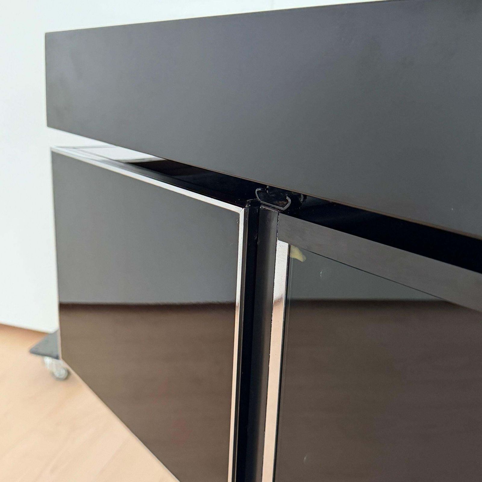 5212.0 Willy Rizzo Convertible Bar, Black Lacquer, Chrome, Leather, Italy Circa 1970 photo
