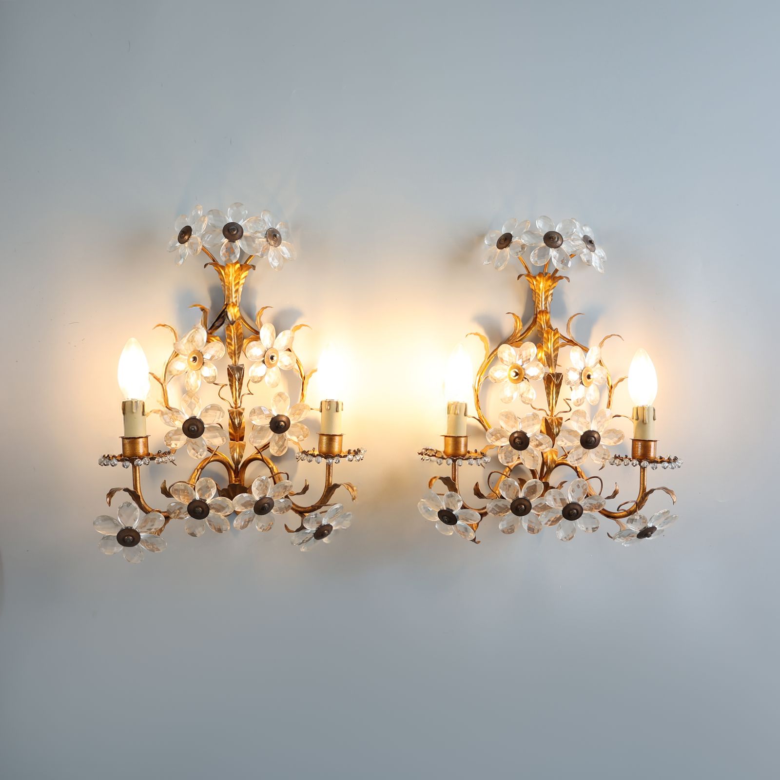 2 sur 4 - Appliques vintage Banci Firenze en verre cristal à motifs floraux, années 1970. photo vinterior