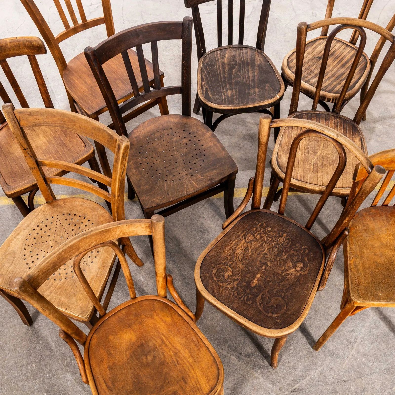 1950’s Harlequin Mixed Standard Pub Dining Chairs – Set Of Thirty photo for sale