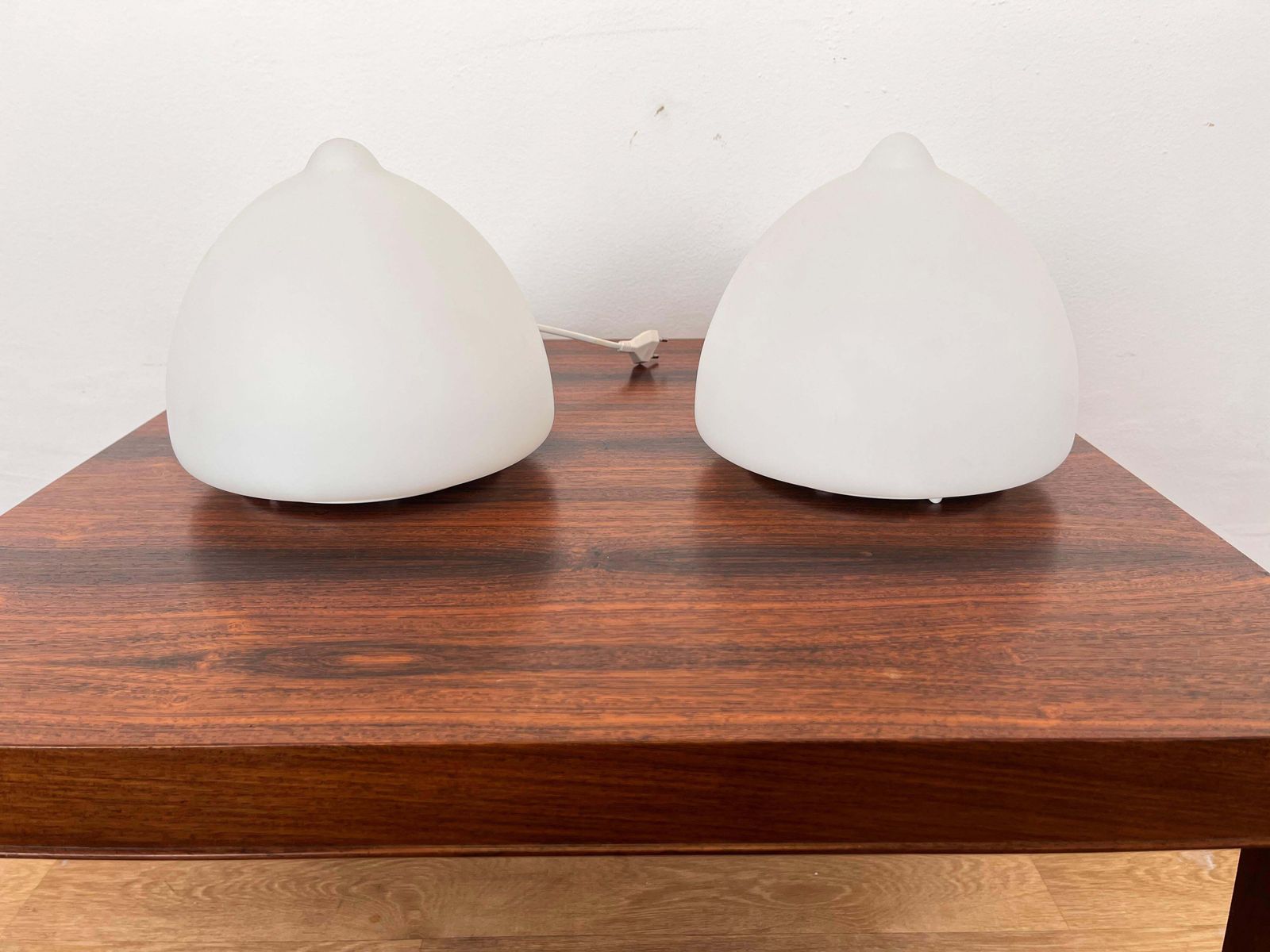 Pair Of Czech Opaline Glass Sculptural Table Lamps, 1970s photo buy