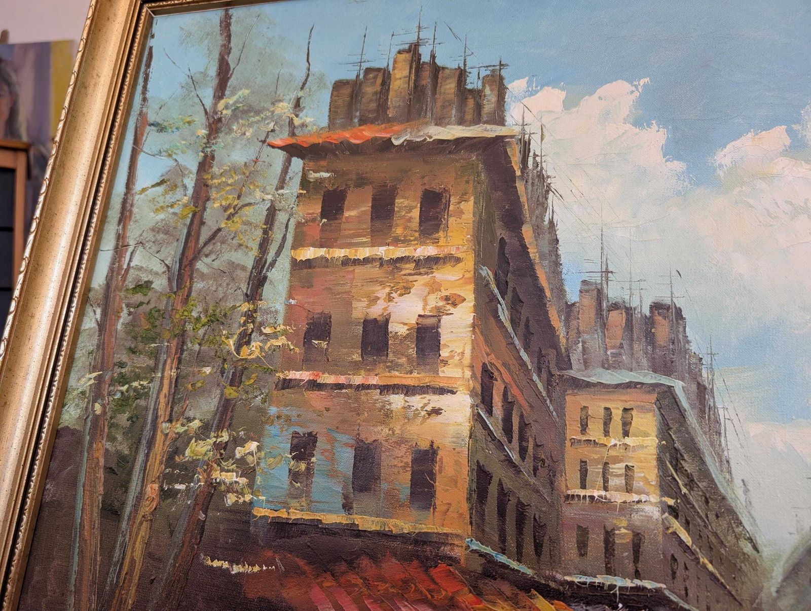 Mid 20th Century Impressionist Cityscape Signed Oil On Canvas Painting. photo 190.0