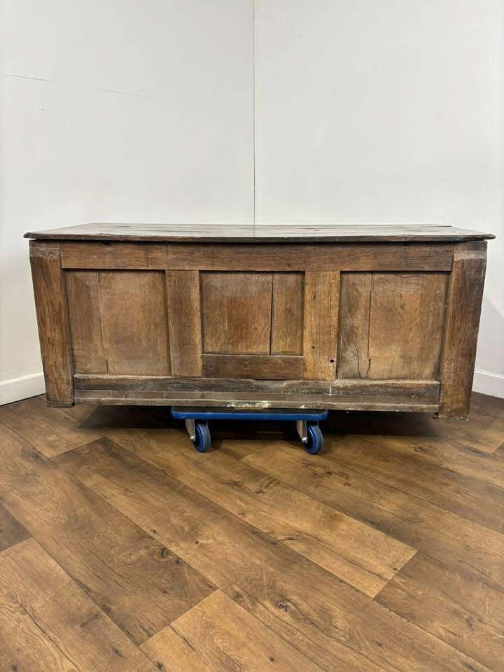 Furniture Georgian Oak Three Panel Coffer With Initials ‘Mh’ photo