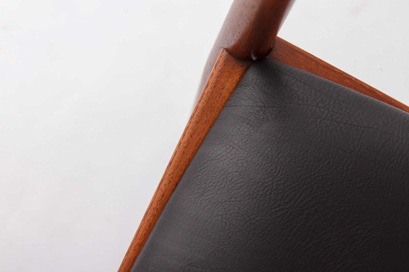 Set Of 2 Henning Kjærnulf Armchairs, Korup Stolefabrik 1960s, Danish Teak Chairs, Black Leather, Mid Century Modern photo for sale