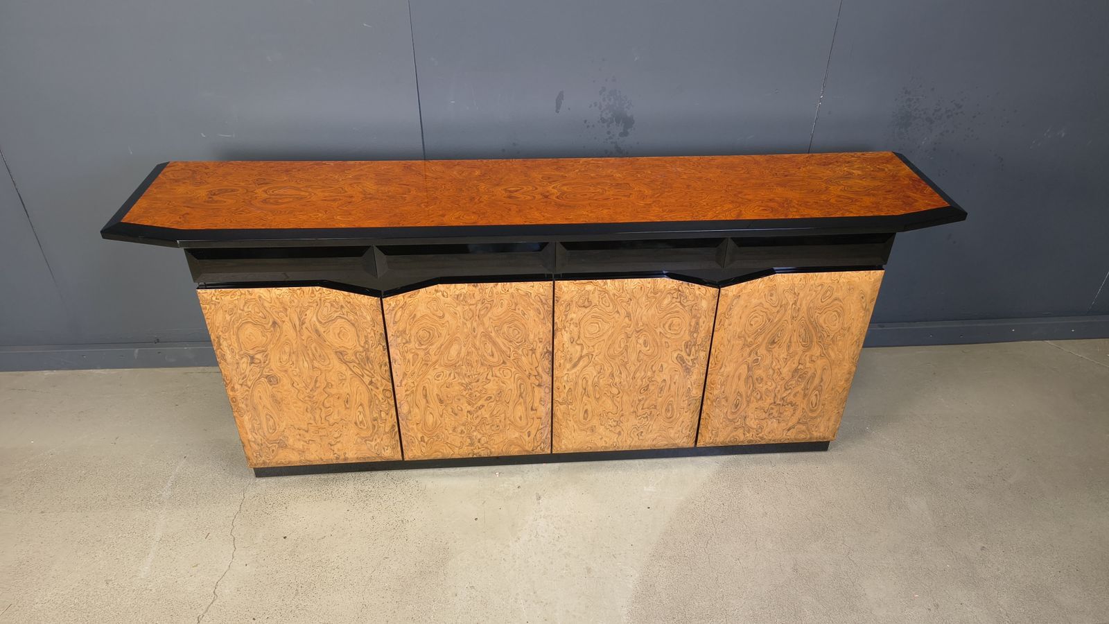 Vintage Lacquer And Burl Wood Credenza, 1980s photo furniture