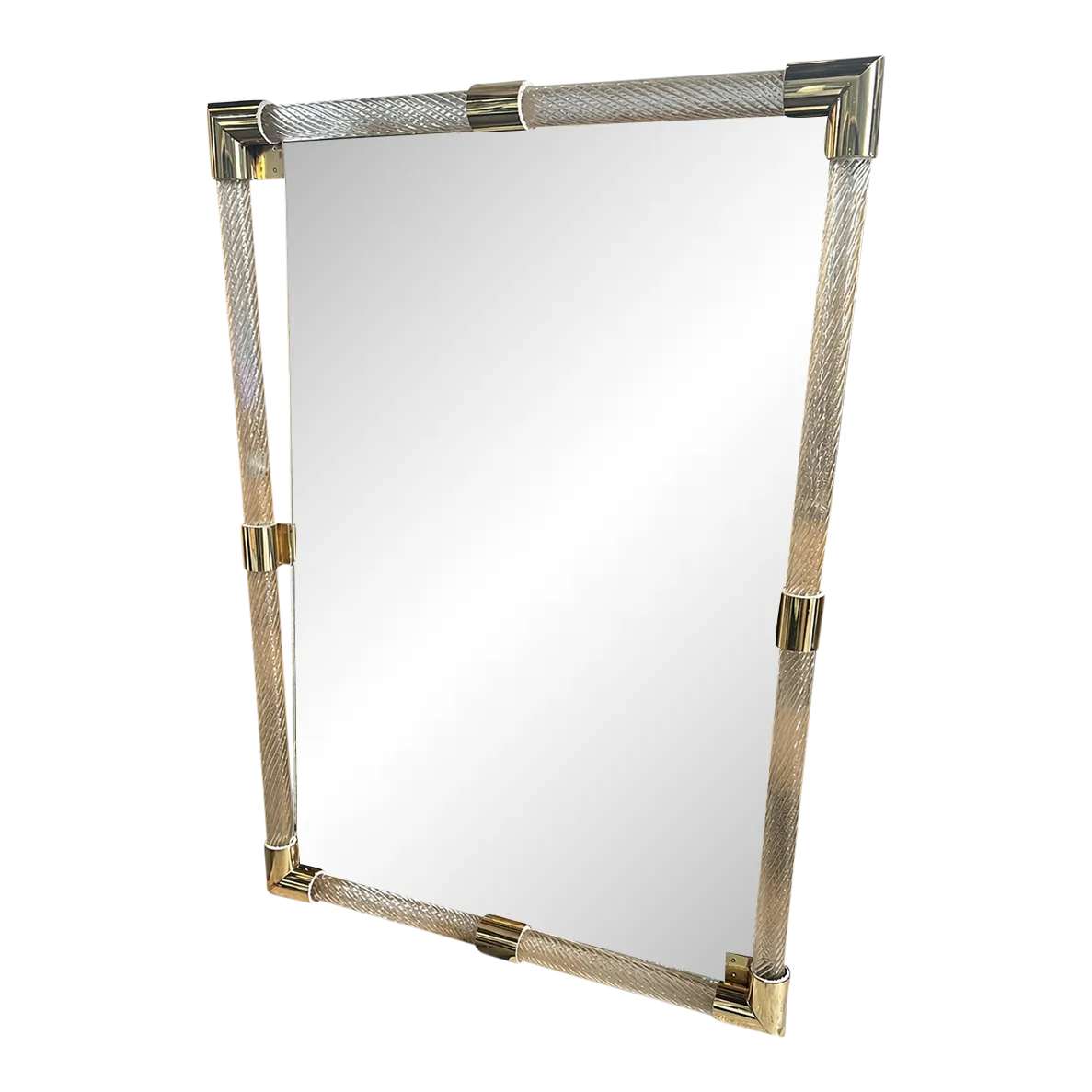 Monumental Italian Venetian "Torciglione" Torchon Murano Glass Wall Mirror In Barovier Style