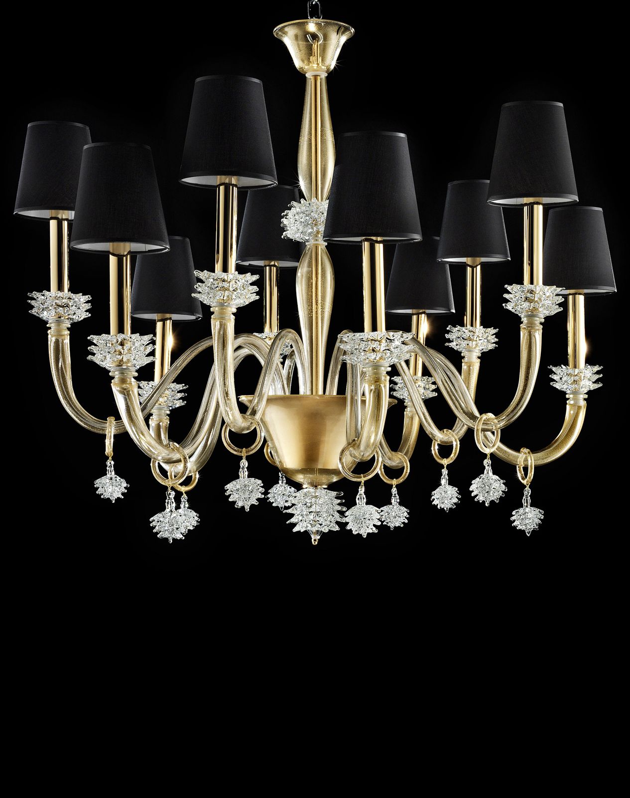 Contemporary Modern "Rostrato" Gold Murano Glass Chandelier photo vinterior