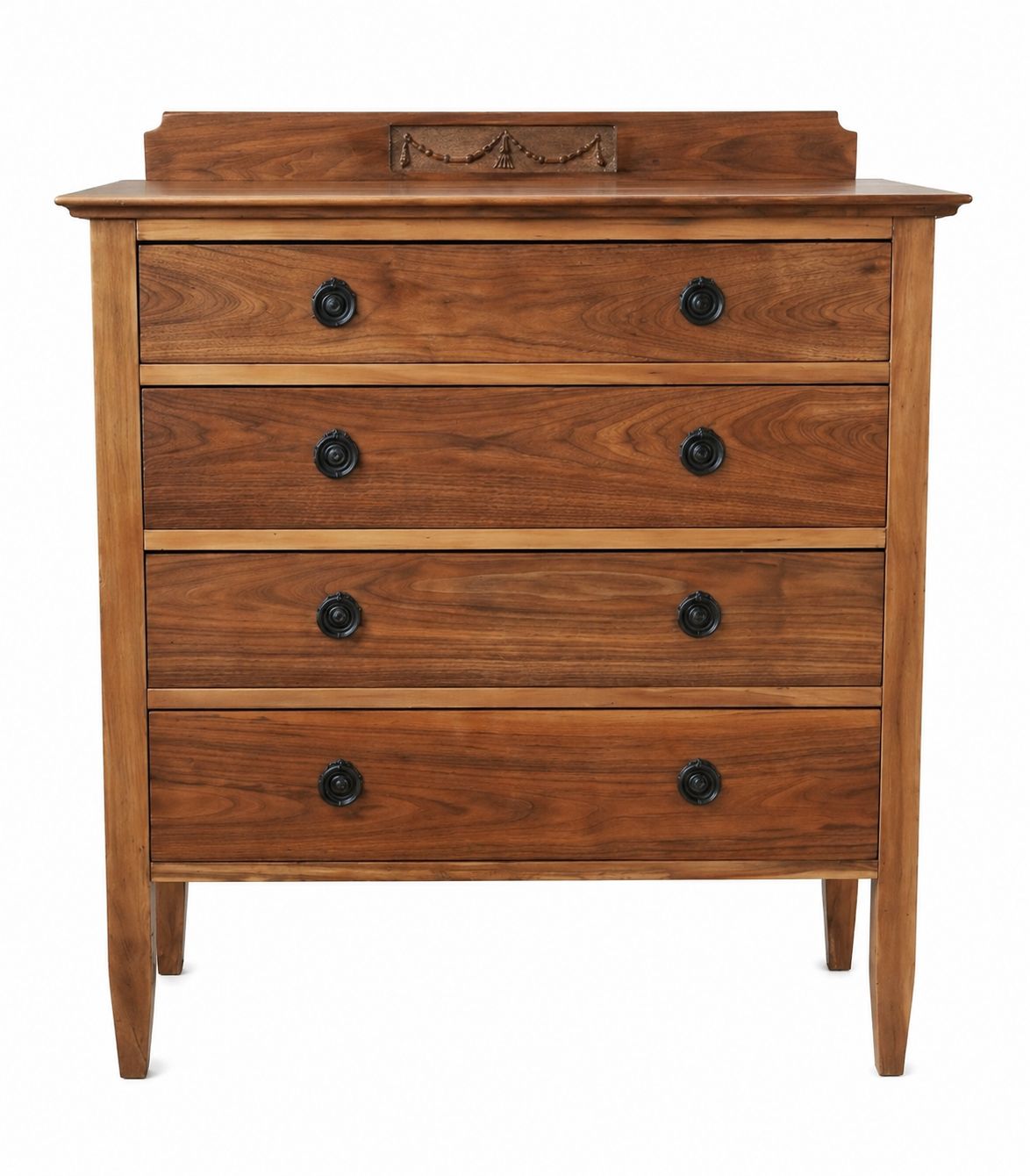 Vintage Solid Walnut Chest Of Drawers – 4 Drawers, Restored With Black Handles