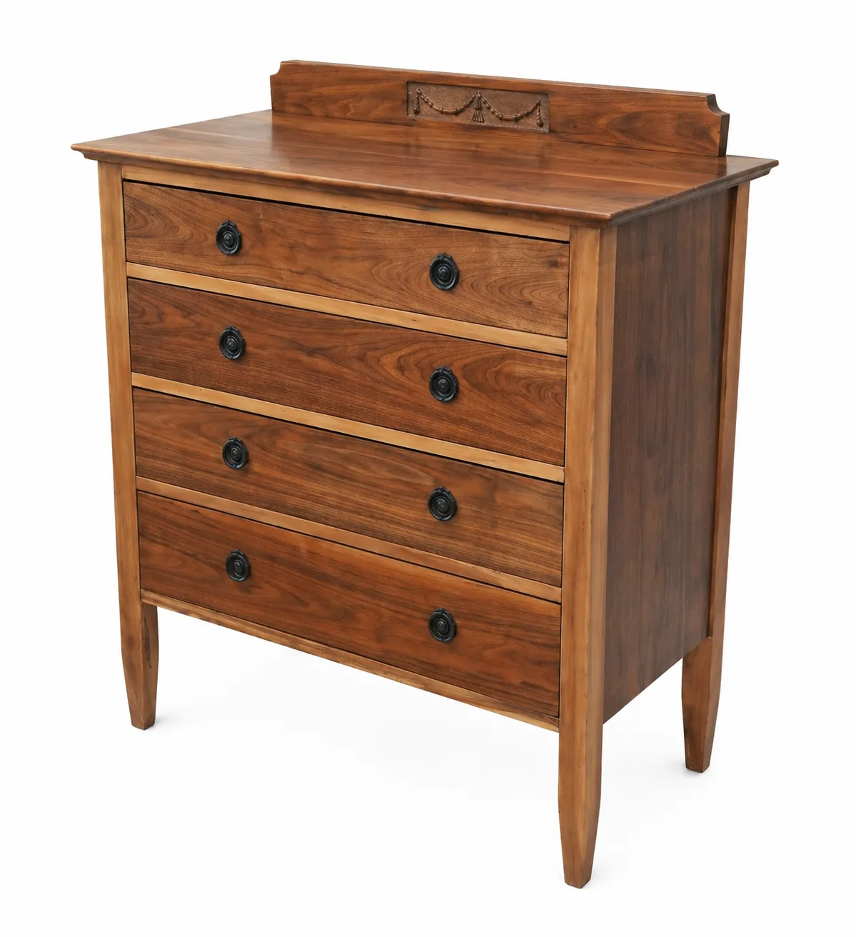 Vintage Solid Walnut Chest Of Drawers – 4 Drawers, Restored With Black Handles photo for sale