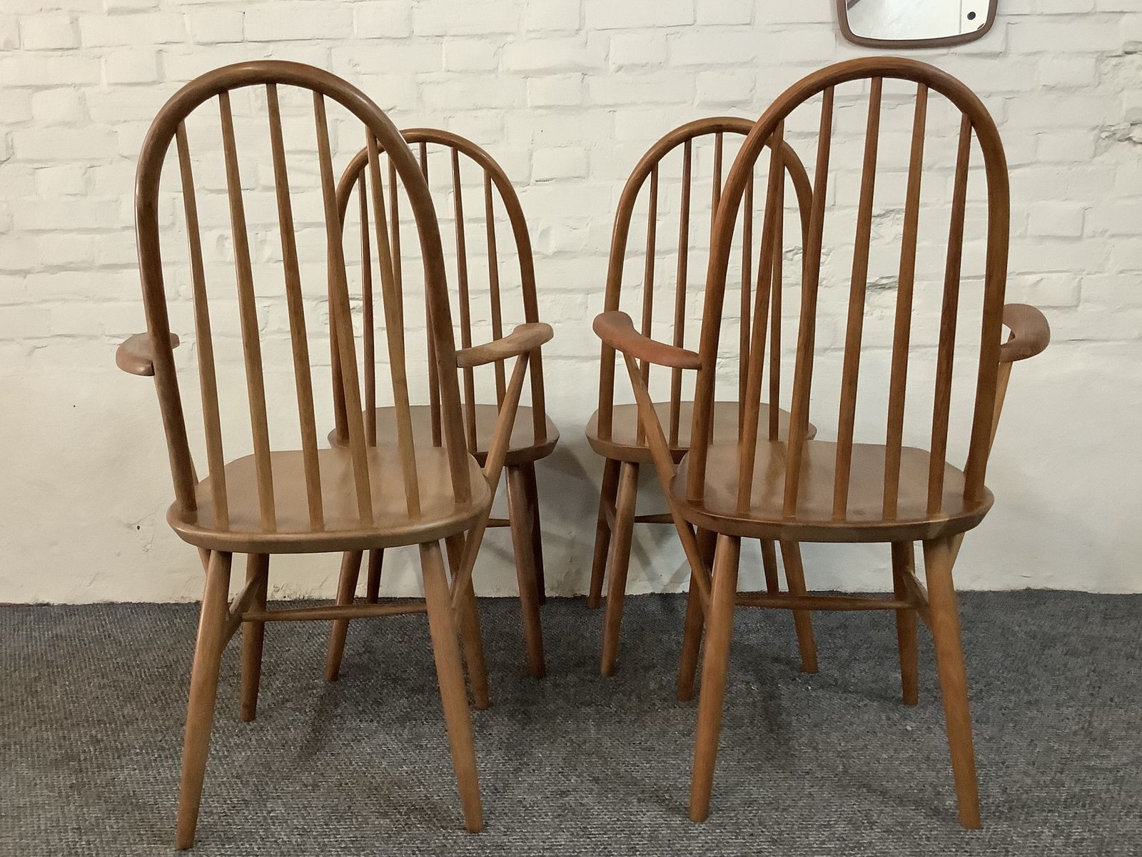 Furniture Set Of Ercol Style Quaker Back Dining Chairs. photo