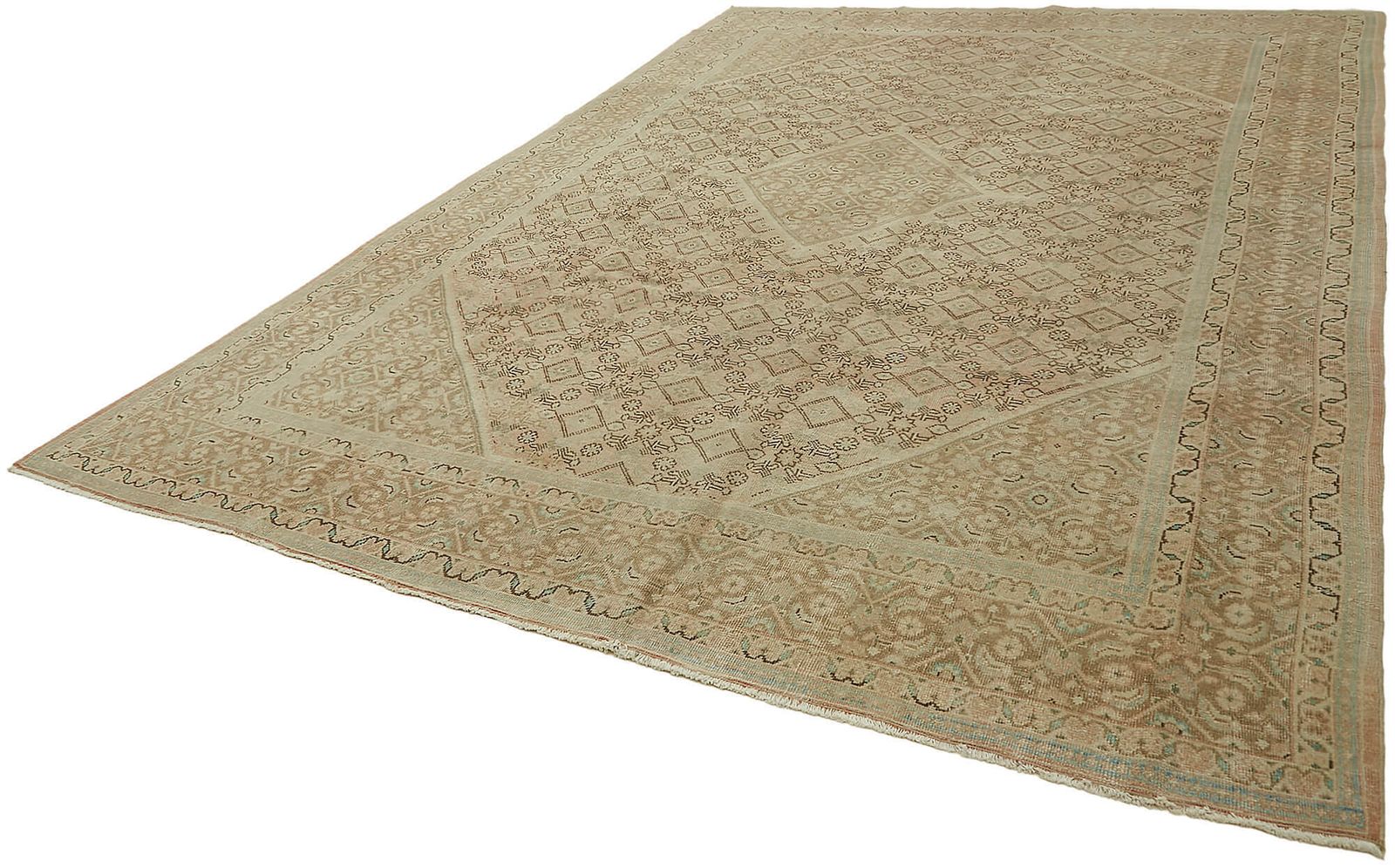 Tapis vintage grand format beige, 9x13 photo for sale