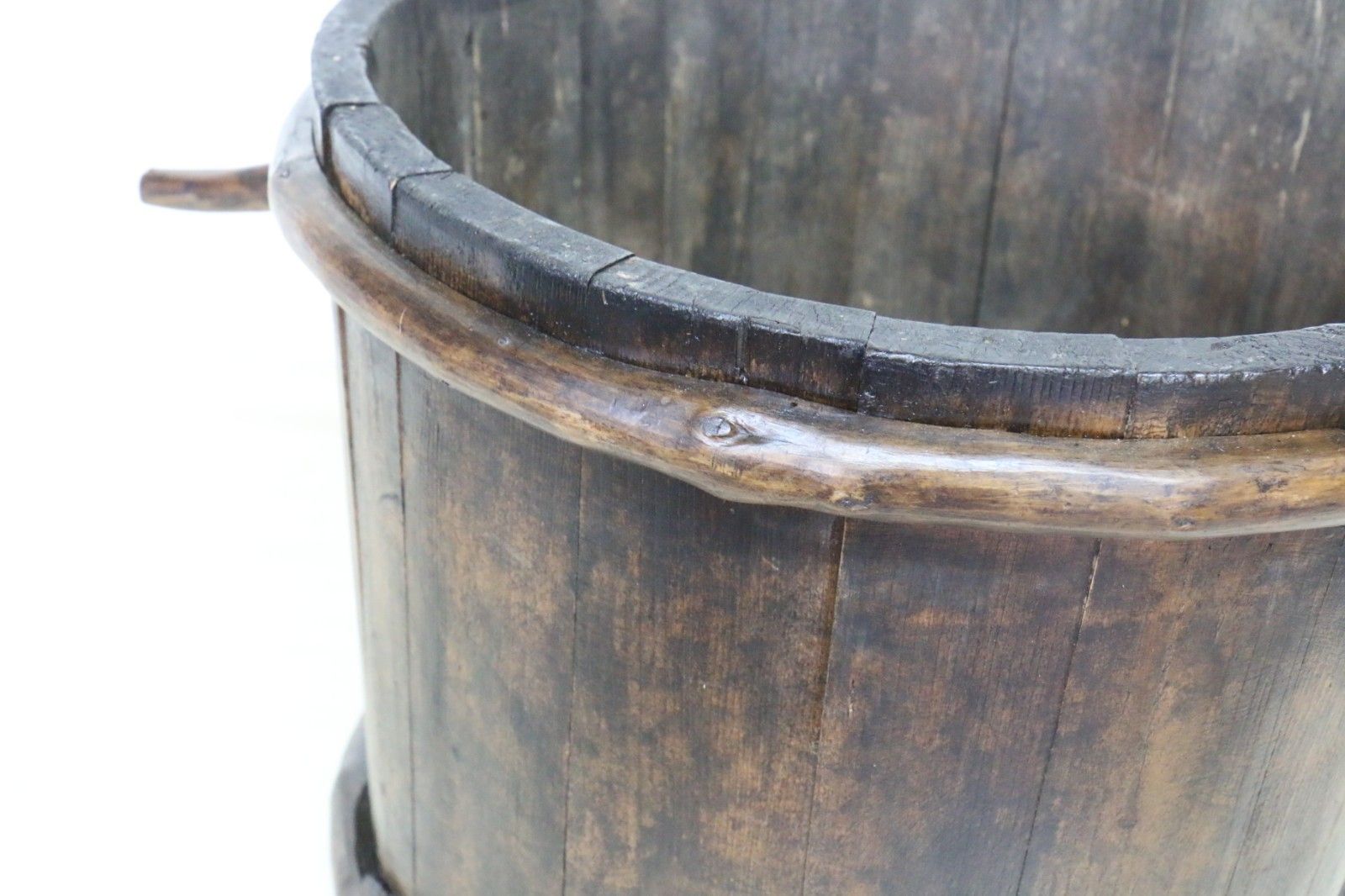 Antique French Vineyard Oak Grape Pickers Wooden Bucket Slatted Reconditioned photo buy
