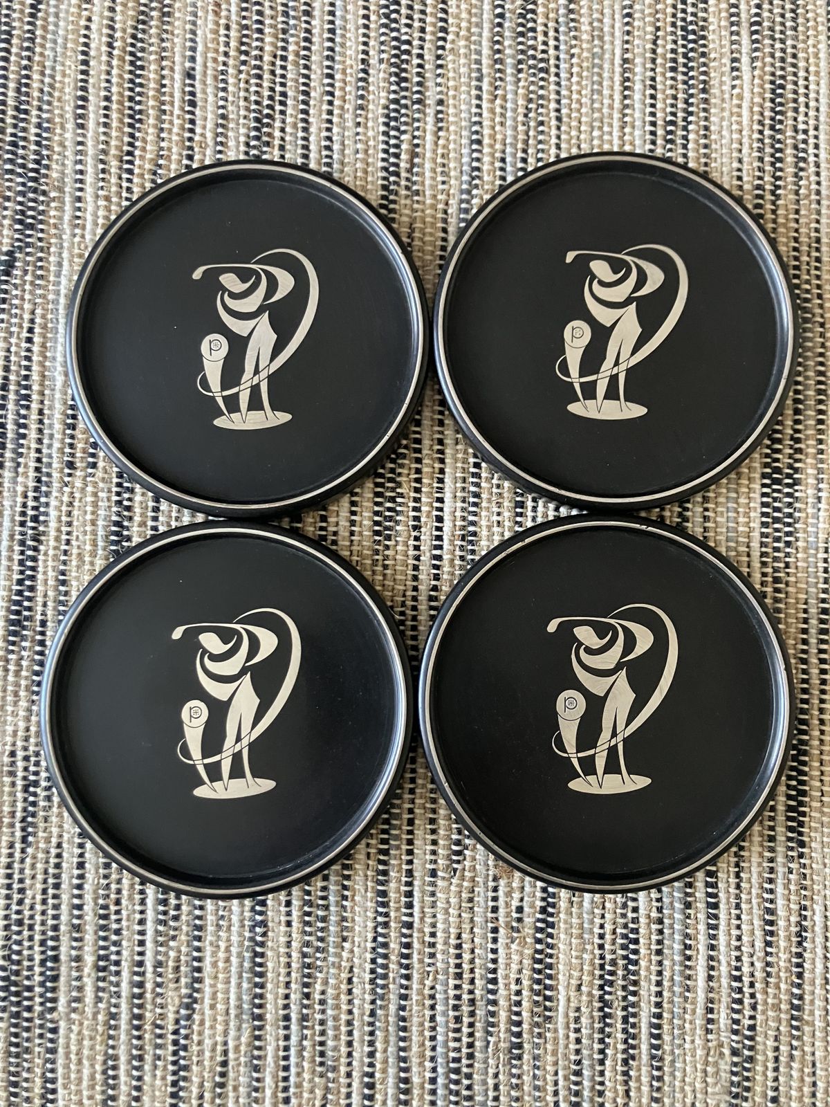 photo for sale Set Of 4 Rare 1959 Swedish Perstorp “Ami” Isolit & 850 Silver Golfer Coasters — Mid Century Modern