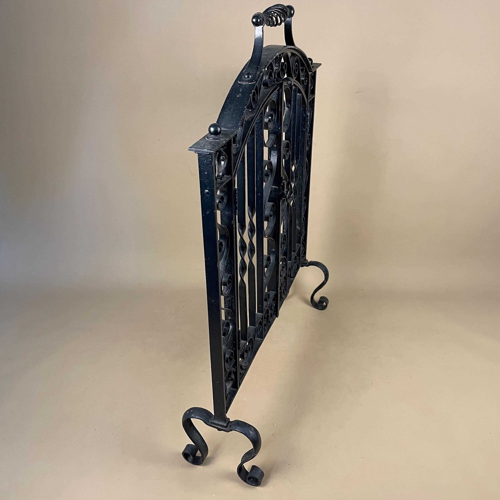 photo furniture French Gothic Antique Fireguard Fireplace Screen Metal Wrought Iron Black Double Doors Opening Vintage Fire Guard Ornate Freestanding