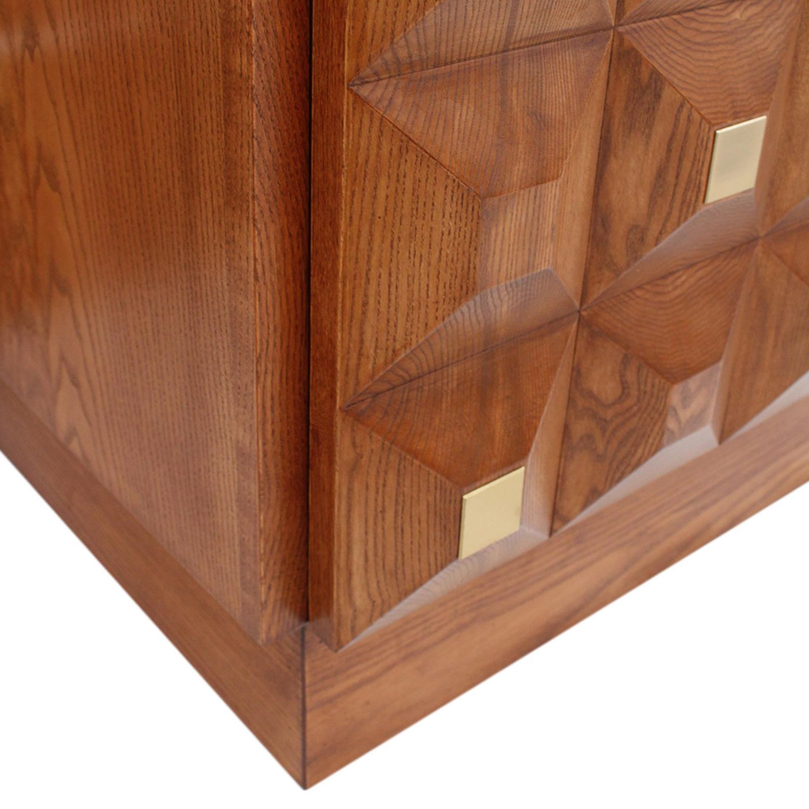 Contemporary Square Pattern Oak Wood, Brass And Travertine Top Italian Sideboard photo buy