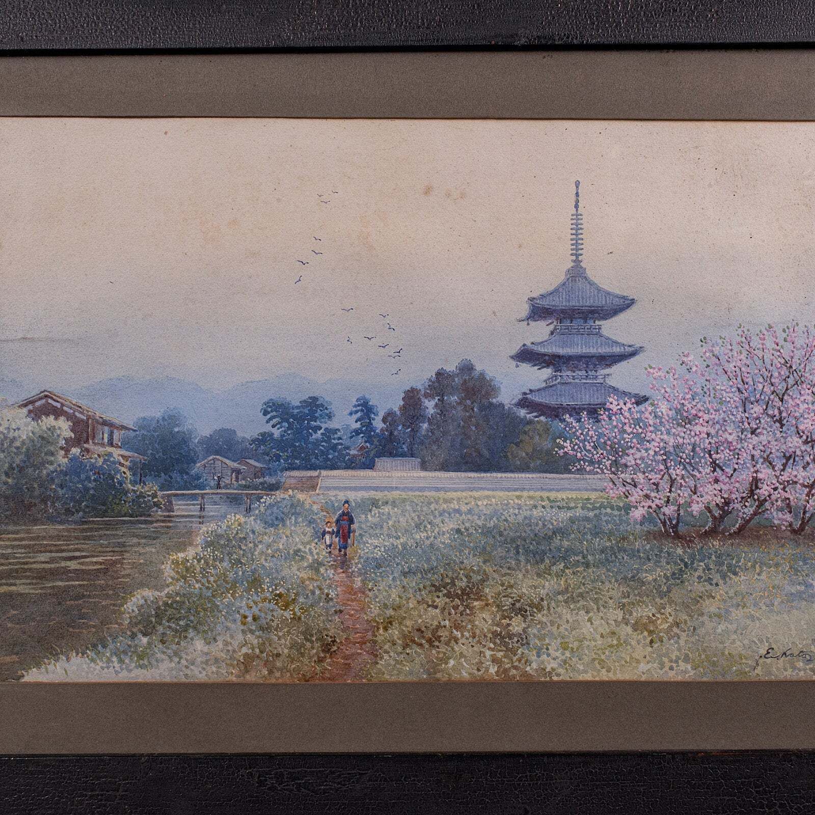Vintage Landscape Painting, Japanese School, Watercolour, Art, Mid Century, 1960 photo Art