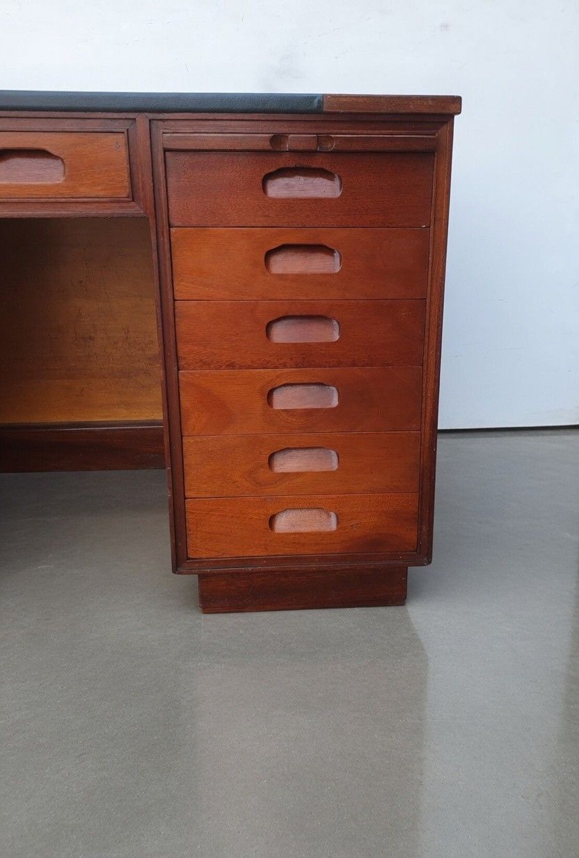 A Mid Century Art Deco Solid Mahogany And Teak Ministry Style Desk photo vintage