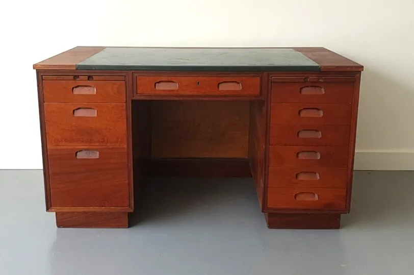 Furniture A Mid Century Art Deco Solid Mahogany And Teak Ministry Style Desk photo