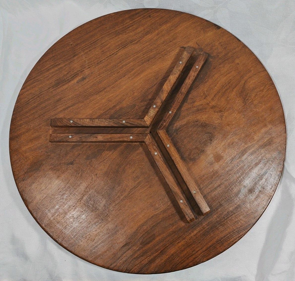 Indian Carved Folding Side Table Contrast Inlay Hoshiarpur Wooden Round photo vinterior