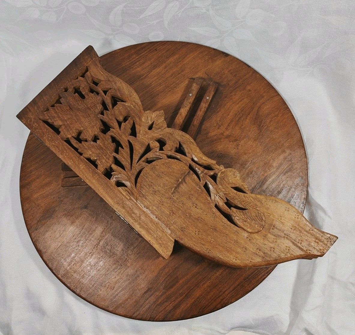 Indian Carved Folding Side Table Contrast Inlay Hoshiarpur Wooden Round photo buy