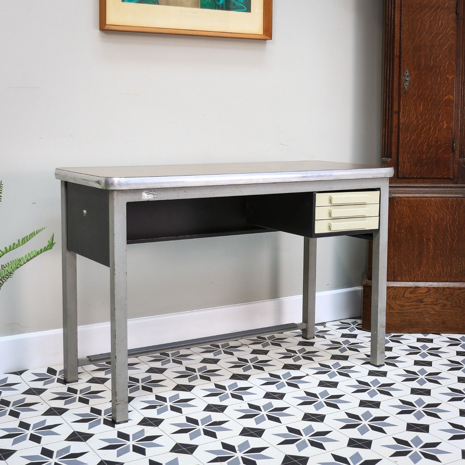 Conforti Of Italy Industrial Desk With Three Drawers And Formica Top