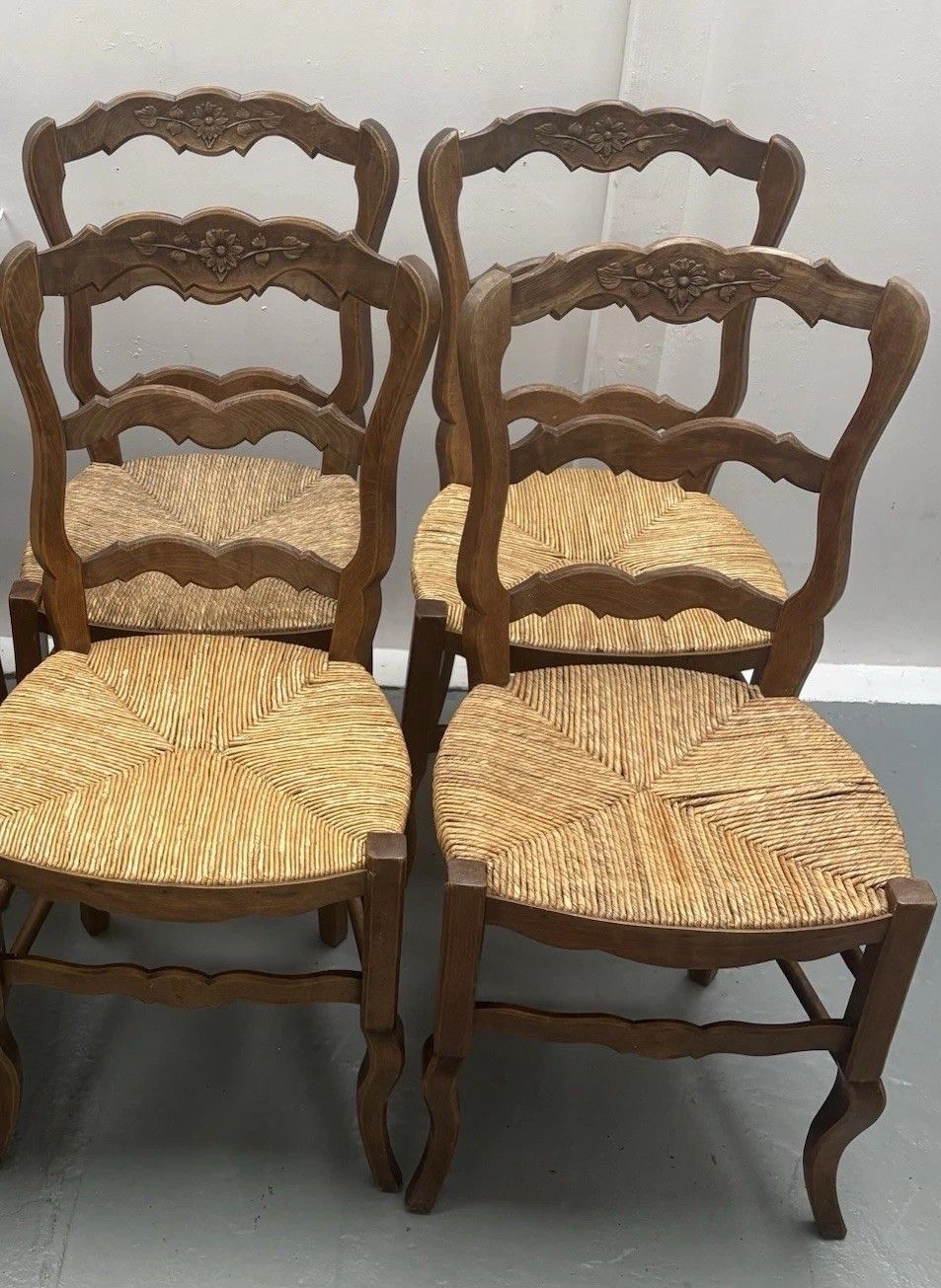 4 Vintage French Farmhouse Country ´Van Gogh’ Ladderback Rush Seat Dining Chairs photo furniture