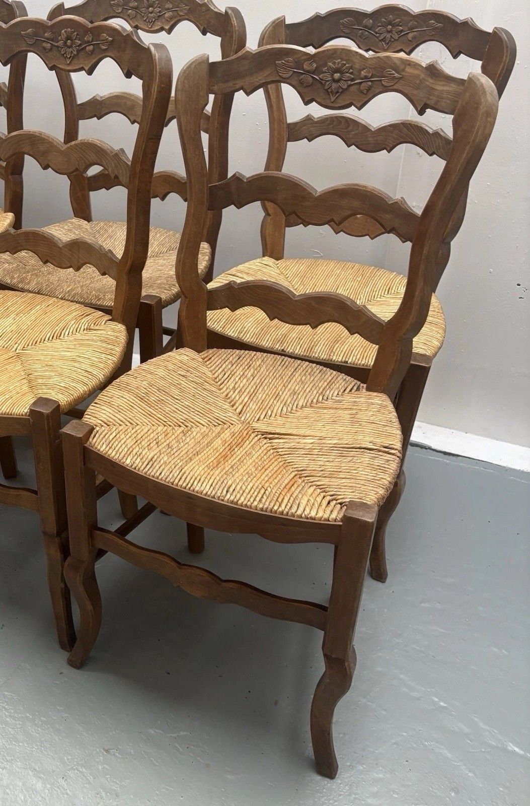 4 Vintage French Farmhouse Country ´Van Gogh’ Ladderback Rush Seat Dining Chairs photo Furniture