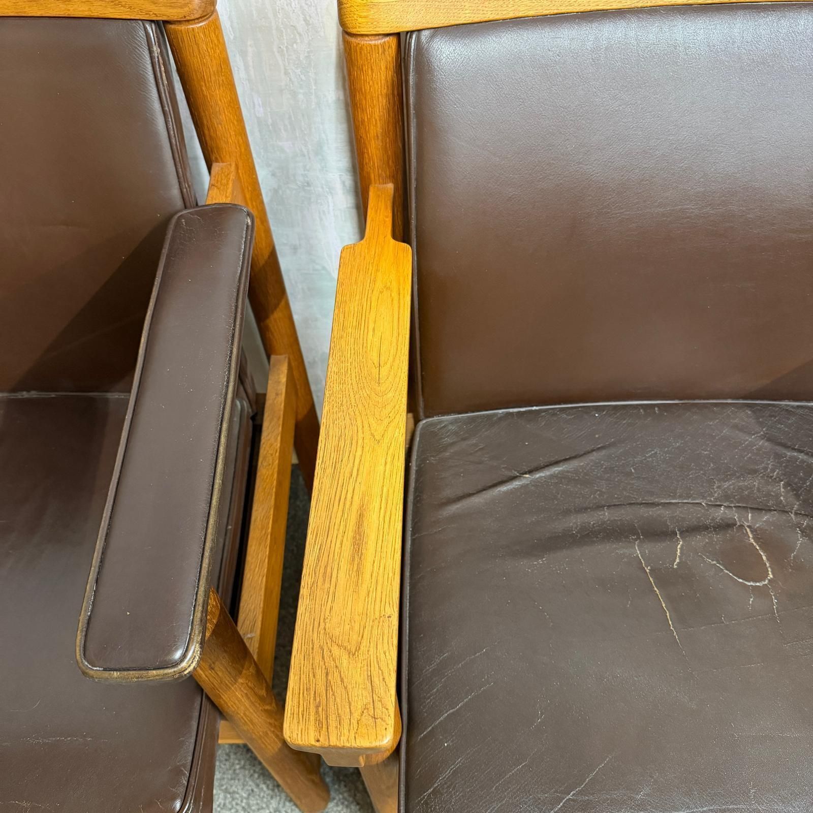 Furniture Set 3 Ferd. Lundquist 1970’s Mid Century Swedish Oak And Faux Leather Armchairs photo