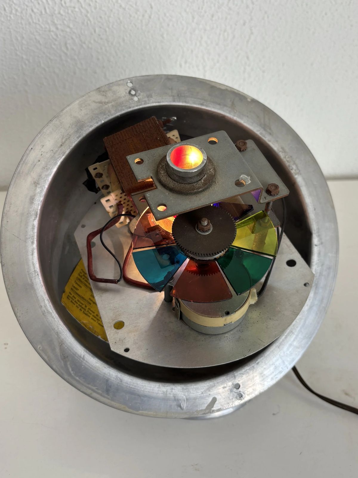 photo vinterior Rare French Fiber Optic Lamp "La Sphérique" — Multicolor Rotating Disc — Aluminum Globe — Vintage 1970s Space Age