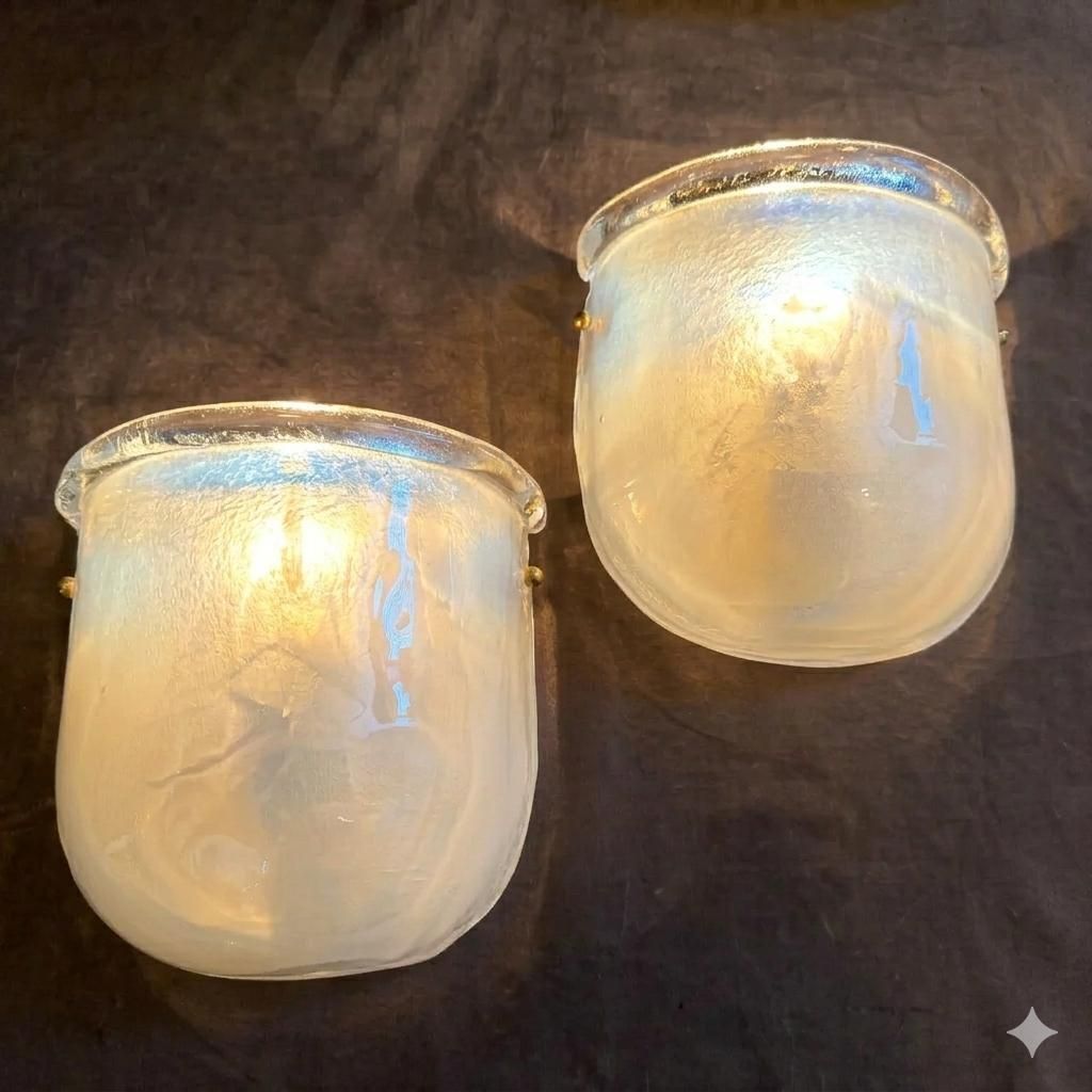 1990s Mid Century Modern Barovier Style Murano Glass And Brass Wall Sconces photo for sale