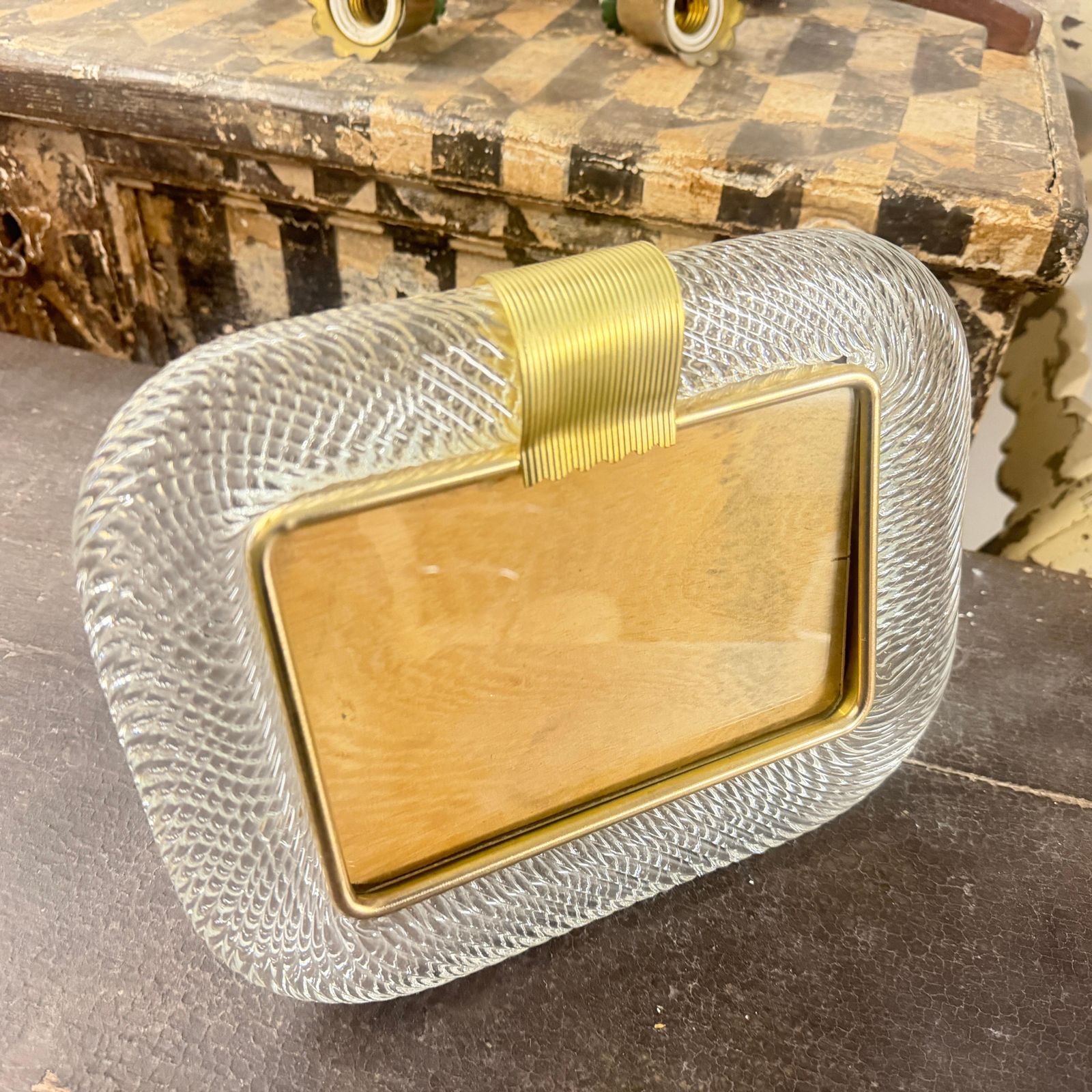 1990s Barovier Style Art Deco Murano Glass And Brass Horizontal Picture Frame photo for sale