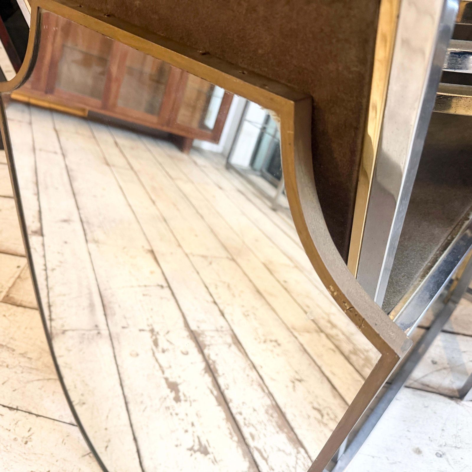 1950s Gio Ponti Style Mid Century Modern Brass Shield Italian Wall Mirror photo 1530.0