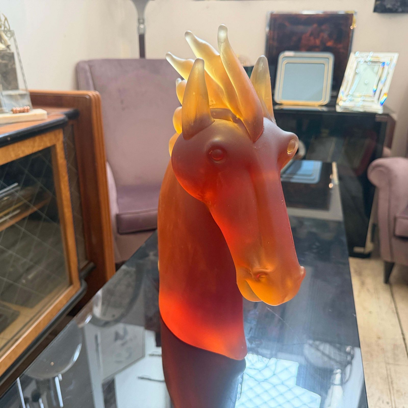 1990s Modern Amber And Brown Heavy Murano Glass Sculpture Of An Horse Head photo 2752.0