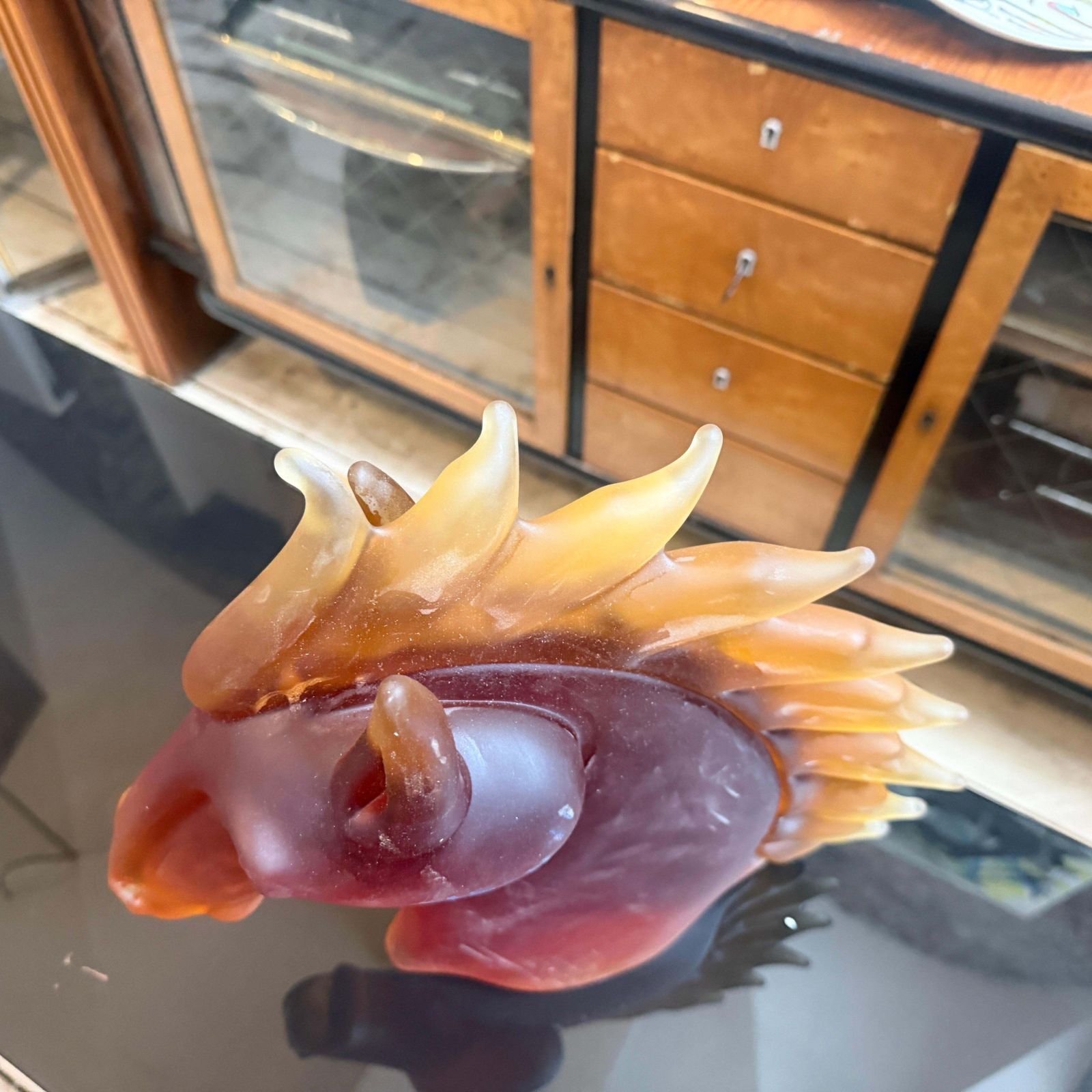 1990s Modern Amber And Brown Heavy Murano Glass Sculpture Of An Horse Head photo vintage
