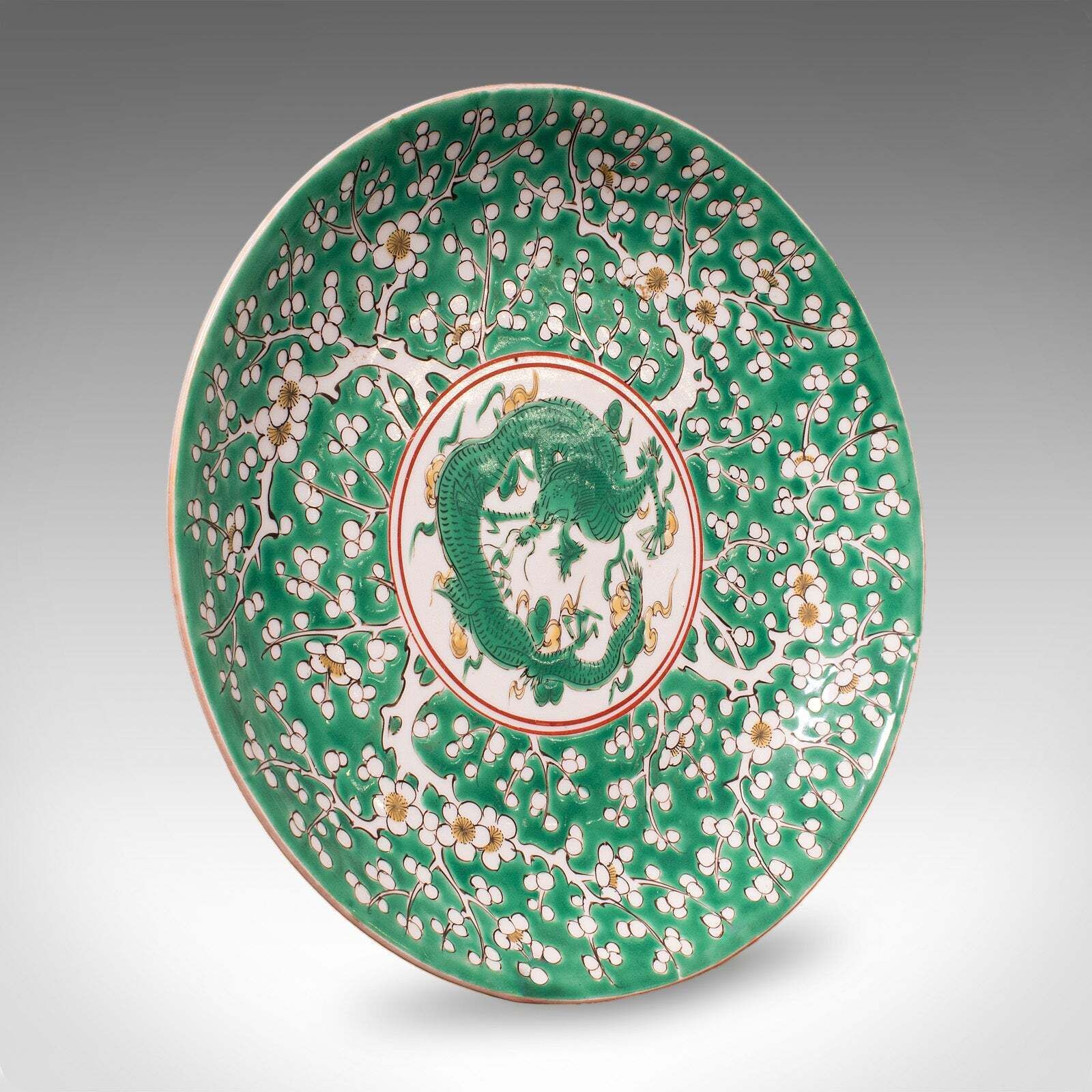 Antique Famille Verte Display Plate, Oriental, Qing Dynasty, Saucer, Victorian