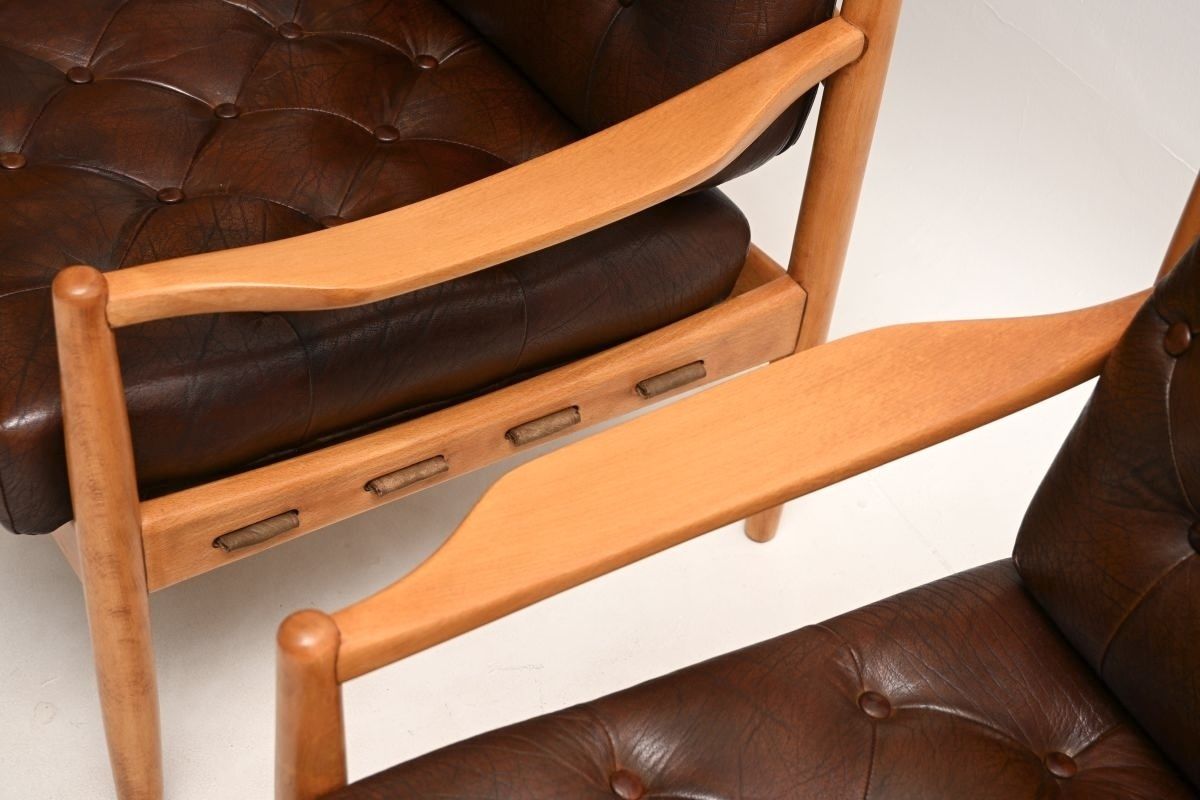 Pair Of Swedish Vintage Leather And Birch Armchairs By Ingemar Thillmark For Ope photo vintage