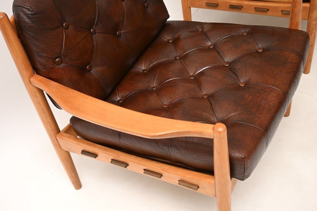 photo furniture Pair Of Swedish Vintage Leather And Birch Armchairs By Ingemar Thillmark For Ope