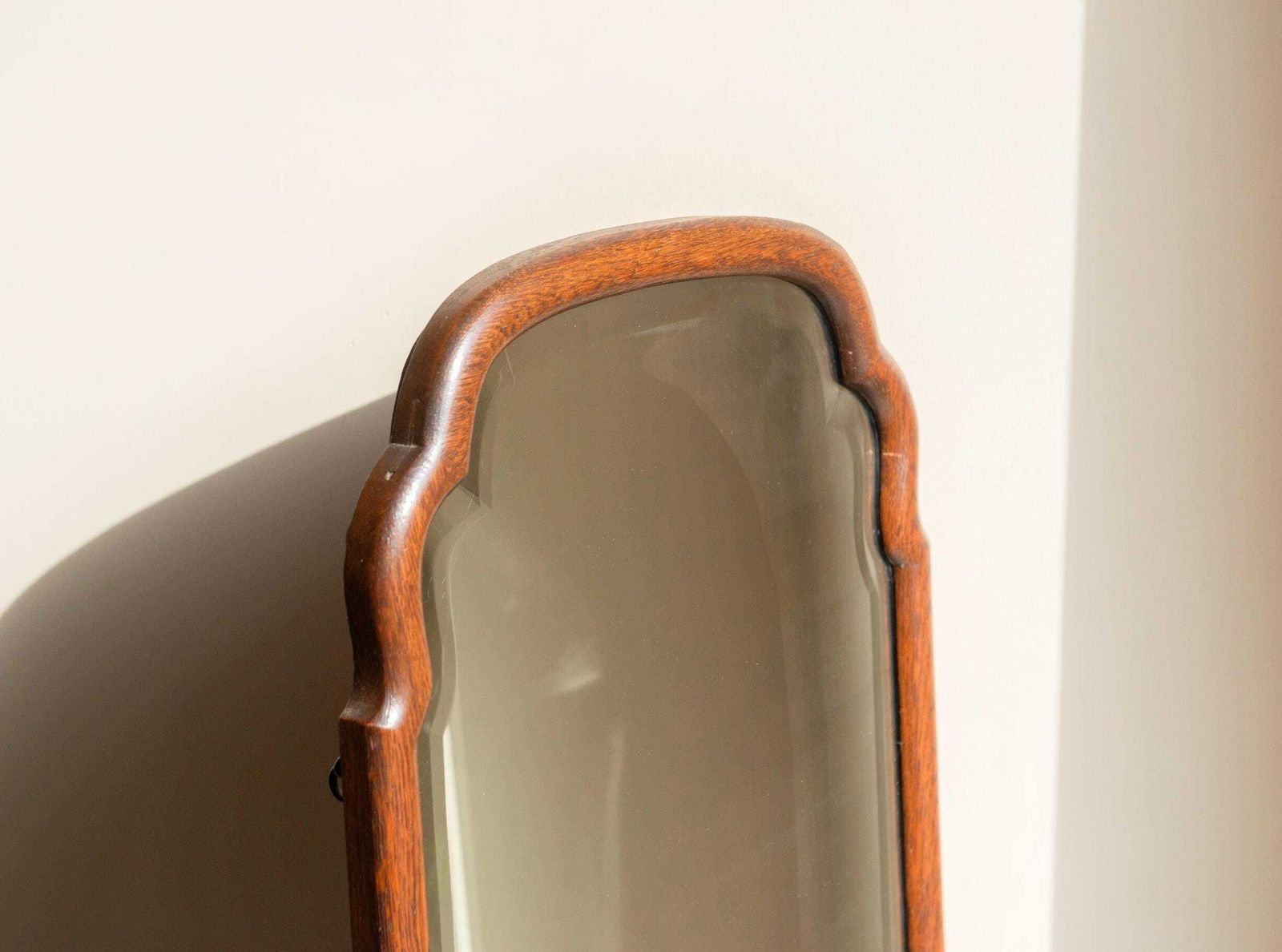 Antique Oak Mirror With Beveled Glass   Scalloped Frame   Large Curved Wooden Wall Mirror photo Home Decor