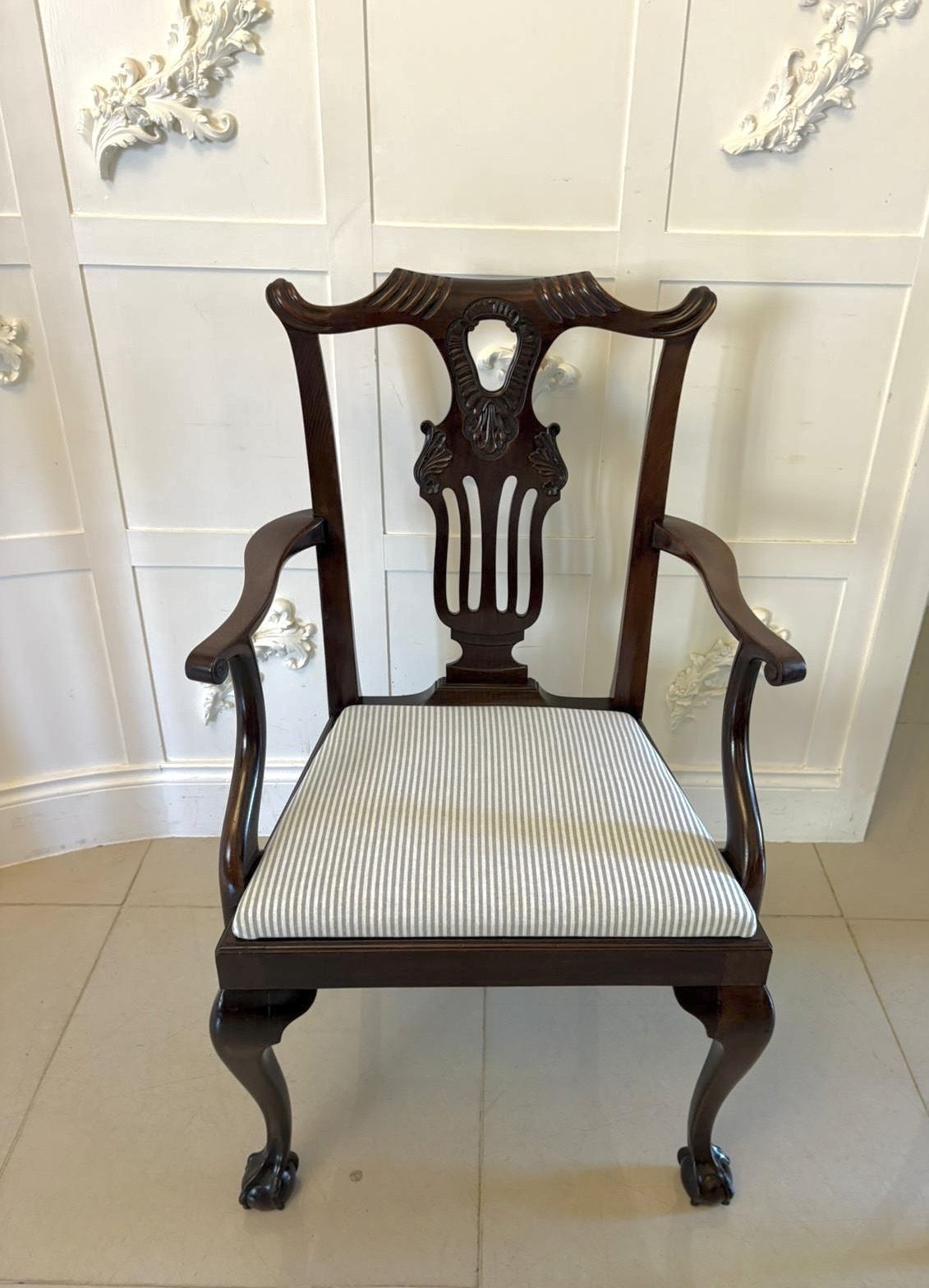 photo buy Antique Set Of 10 Irish Mid 19th Century Carved Mahogany Dining Chairs Carvers Ball & Claw Feet