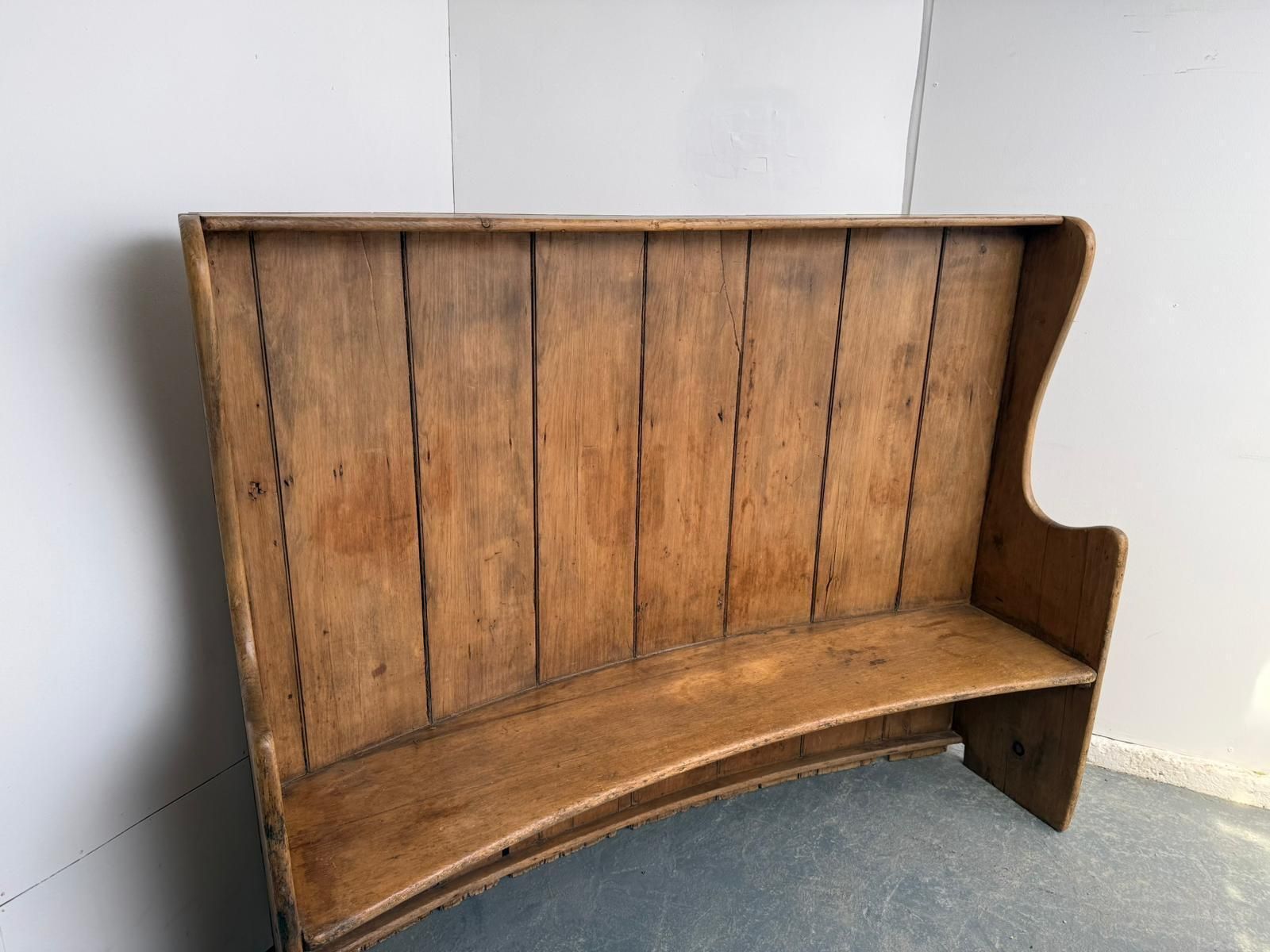 A Superb Original Early Victorian Pine Waxed Barrel 3 Seater Settle photo for sale